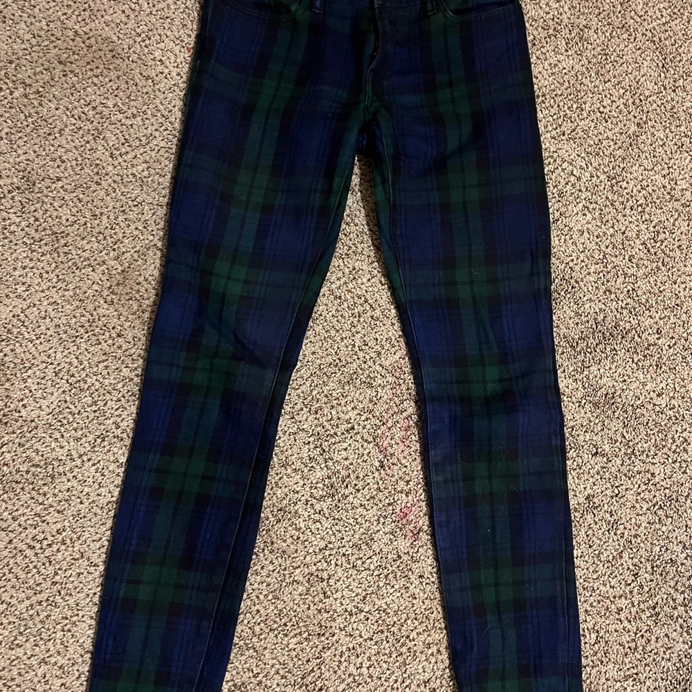 Only Women's Skinny Jeans - Blue and Green Plaid